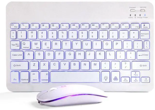 Main image of Bluetooth Keyboard and Mouse Combo for iPad - Rechargeable Wireless Keyboard & Mouse with 7-Color Backlit Compatible with iPad 9th/8th Gen, iPad Pro/Air/Mini, iPhone14/13/12 Pro, White