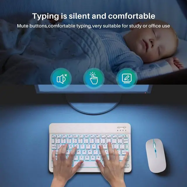 Alt view image 2 of 7 - Bluetooth Keyboard and Mouse Combo for iPad - Rechargeable Wireless Keyboard & Mouse with 7-Color Backlit Compatible with iPad 9th/8th Gen, iPad Pro/Air/Mini, iPhone14/13/12 Pro, White