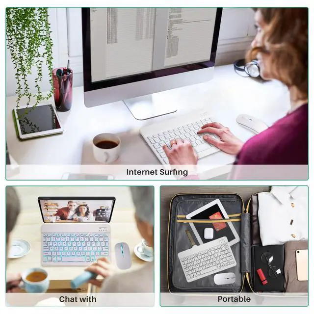 Alt view image 4 of 7 - Bluetooth Keyboard and Mouse Combo for iPad - Rechargeable Wireless Keyboard & Mouse with 7-Color Backlit Compatible with iPad 9th/8th Gen, iPad Pro/Air/Mini, iPhone14/13/12 Pro, White