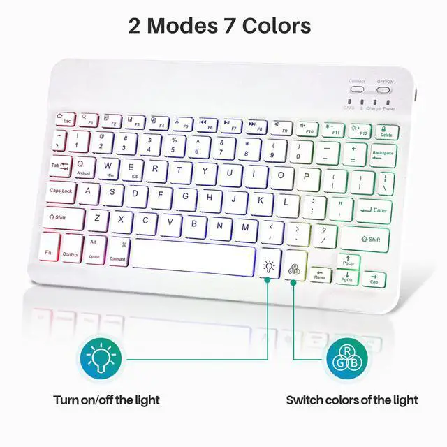 Alt view image 5 of 7 - Bluetooth Keyboard and Mouse Combo for iPad - Rechargeable Wireless Keyboard & Mouse with 7-Color Backlit Compatible with iPad 9th/8th Gen, iPad Pro/Air/Mini, iPhone14/13/12 Pro, White