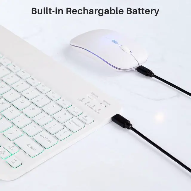 Alt view image 7 of 7 - Bluetooth Keyboard and Mouse Combo for iPad - Rechargeable Wireless Keyboard & Mouse with 7-Color Backlit Compatible with iPad 9th/8th Gen, iPad Pro/Air/Mini, iPhone14/13/12 Pro, White