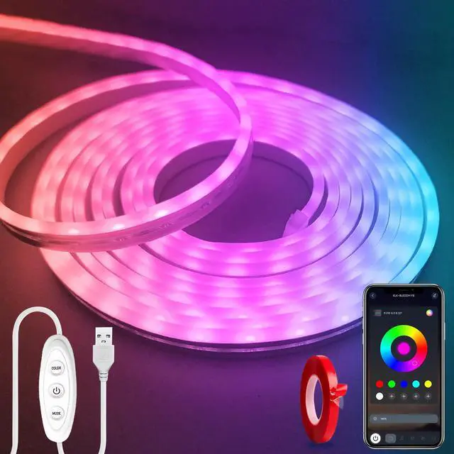 Main image of Neon Rope Lights10ft RGB LED Strip Lights with Remote and App Control,Music Sync Flexible DIY Design,5V Neon Lights for Bedroom,Living Room,Gaming,and Party Decoration