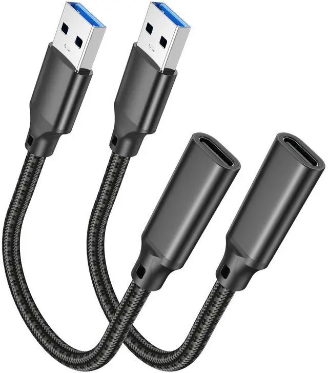 Main image of USB C Female to USB Male Adapter 2-Pack, 10Gbps Short USB C Female to USB A Male Extension Cable 6in, USB 3.2 Gen 2 OTG,60W &3A Charging USBA to USBC Adapter Cable for Laptop,PC,U Disk,Mag-safe