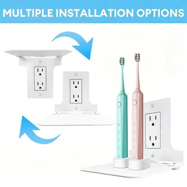 Alt view image 3 of 6 - Metal Outlet Shelf with Built-in Cable Management, No-Drill Wall Organizer for Bathroom and Kitchen, Ideal for Electric Toothbrush and Small Essentials, Fits Vertical Decora Outlets, 1-Pack