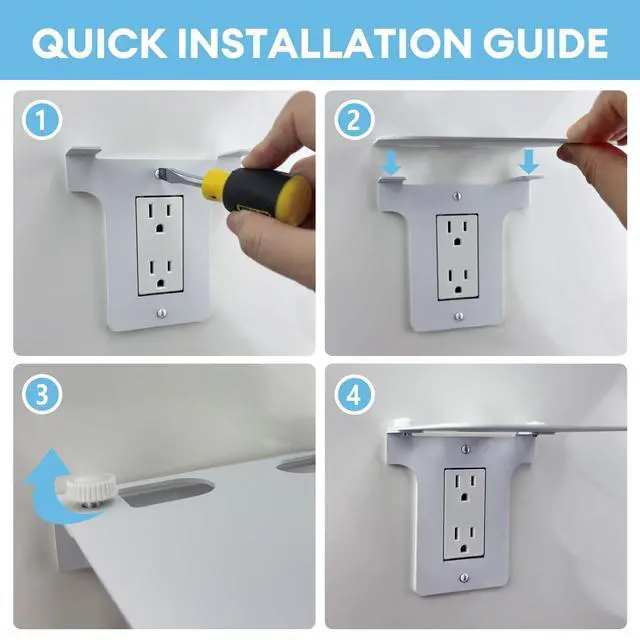 Alt view image 2 of 6 - Metal Outlet Shelf with Built-in Cable Management, No-Drill Wall Organizer for Bathroom and Kitchen, Ideal for Electric Toothbrush and Small Essentials, Fits Vertical Decora Outlets, 1-Pack