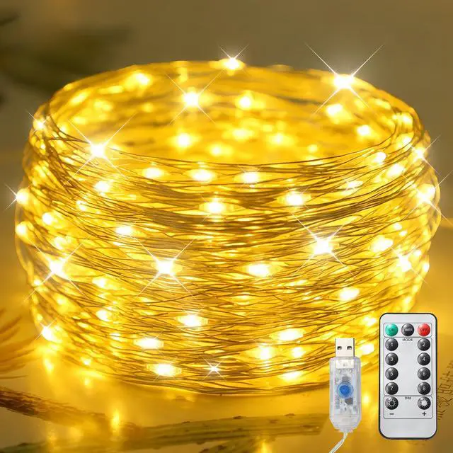 Main image of Fairy Lights USB Plug in, 33ft 100 LED String Lights with Remote and Timer, 8 Modes Dimmable Twinkle Lights for Bedroom, Aesthetic Dorm Room Decor, Wedding, Party, Christmas, Warm White