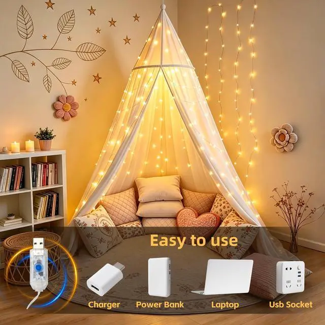Alt view image 2 of 7 - Fairy Lights USB Plug in, 33ft 100 LED String Lights with Remote and Timer, 8 Modes Dimmable Twinkle Lights for Bedroom, Aesthetic Dorm Room Decor, Wedding, Party, Christmas, Warm White