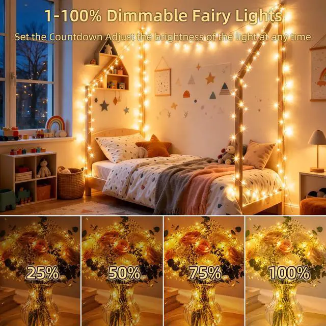 Alt view image 5 of 7 - Fairy Lights USB Plug in, 33ft 100 LED String Lights with Remote and Timer, 8 Modes Dimmable Twinkle Lights for Bedroom, Aesthetic Dorm Room Decor, Wedding, Party, Christmas, Warm White