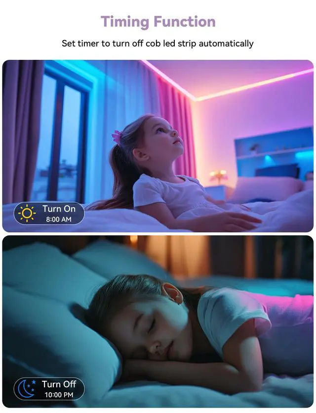 Alt view image 6 of 7 - 5V USB RGB COB LED Strip Light,9.84ft/3m Tape Lights,RF & App Control,Music Sync,Ultra Bright Color Changing Lighting,UL-Listed,Cuttable & Flexible for Bedroom,Kitchen,Desk,Party,Home Decor