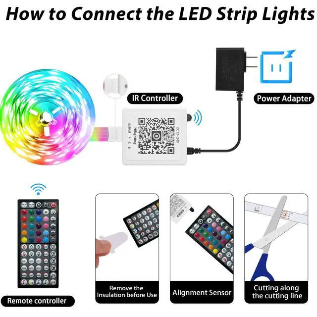 Alt view image 4 of 6 - 65.6FT Led Lights for Bedroom, Color Changing RGB Led Strip Lights Indoor, Music Sync Led Light Strip with Remote and App Control, DIY Led lights for Room Home Decor Ambient Lighting (1*65.6FT)