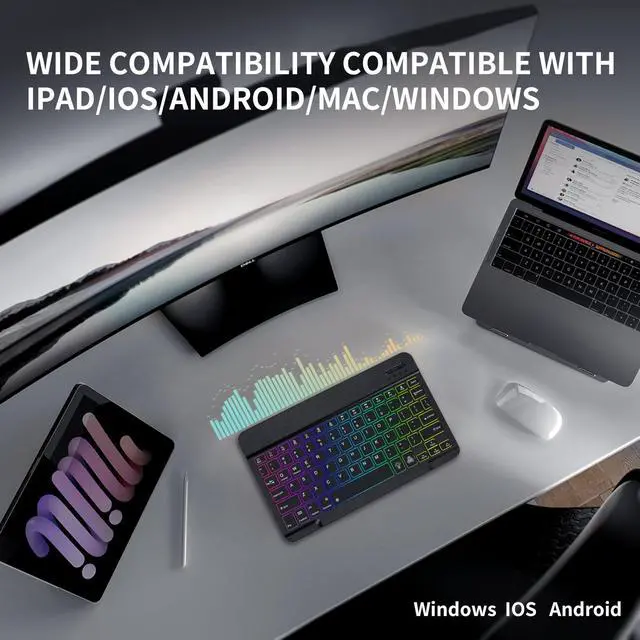 Alt view image 4 of 7 - Bluetooth Keyboard & Mouse Combo for iPad - Rechargeable RGB Wireless Set with 7-Color Backlit, Compatible with iPad 10th/9th/8th Gen, iPad Pro/Air/Mini (Black).