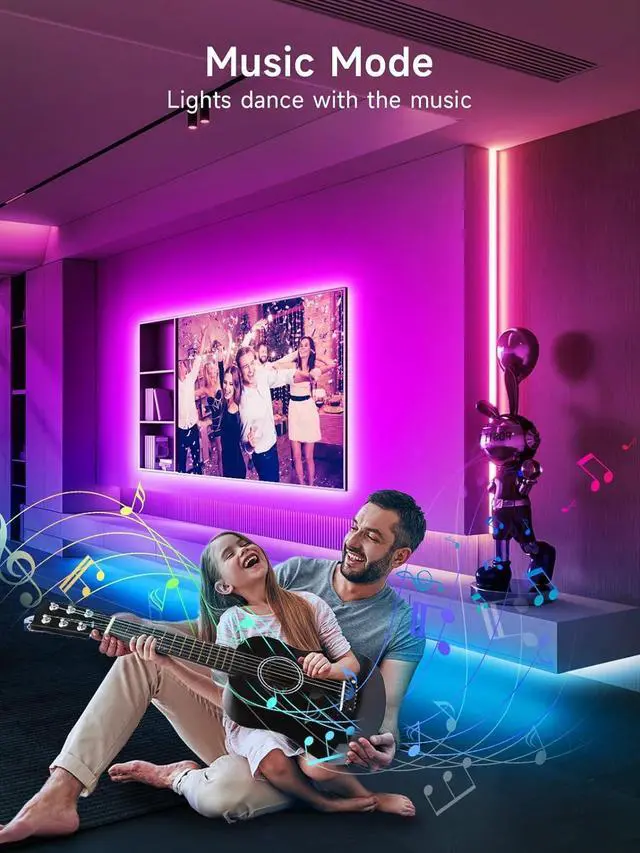 Alt view image 4 of 6 - LED Lights for TV, 18FT TV LED Backlight, for 40-75 Inch TV, Music Sync TV LED Light with Bluetooth Function - RGB Color Changing Light Strip for Bedroom (18ft)
