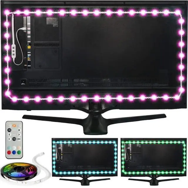 Main image of LED Lights for TV in Living Room or Bedroom, Luminoodle Backlight, USB Powered Strips w/Remote for 15 Ambient Color Bias Lighting Options & 10 Brightness Modes, Size (60"-80" TV)