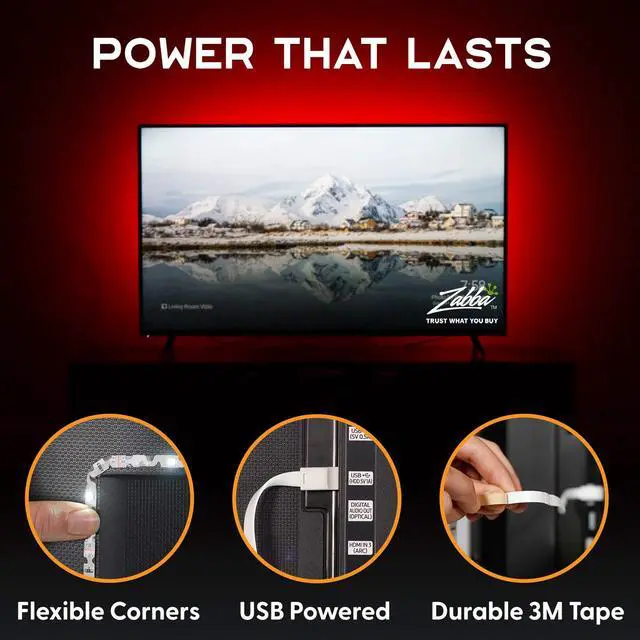 Alt view image 4 of 7 - LED Lights for TV in Living Room or Bedroom, Luminoodle Backlight, USB Powered Strips w/Remote for 15 Ambient Color Bias Lighting Options & 10 Brightness Modes, Size (60"-80" TV)