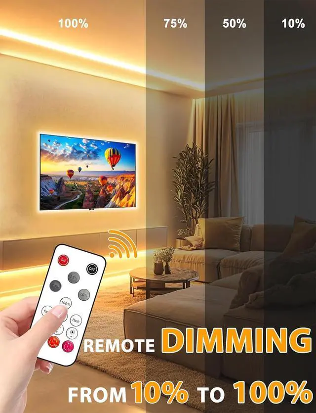 Alt view image 2 of 7 - COB LED Strip Lights Pro, 16.4Ft Warm White Dimmable Self-Adhesive Led Rope Light with Remote, Flexible Cuttable Waterproof 3000K Silicone Neon Tape Lights for Bedroom, Indoor, Outdoor,Cabinet
