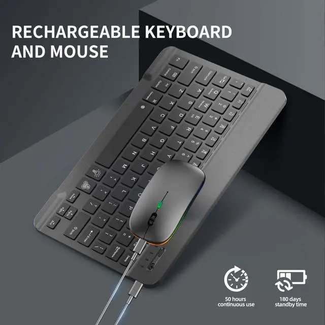 Alt view image 7 of 7 - Bluetooth Keyboard & Mouse Combo for iPad - Rechargeable RGB Wireless Set with 7-Color Backlit, Compatible with iPad 10th/9th/8th Gen, iPad Pro/Air/Mini (Black).