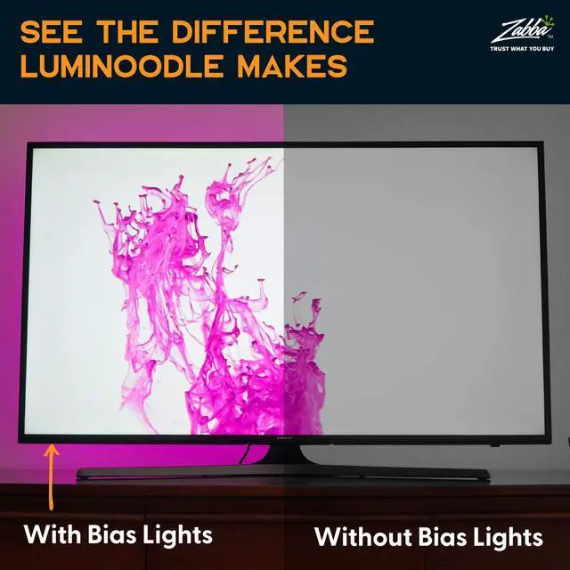 Alt view image 6 of 7 - LED Lights for TV in Living Room or Bedroom, Luminoodle Backlight, USB Powered Strips w/Remote for 15 Ambient Color Bias Lighting Options & 10 Brightness Modes, Size (60"-80" TV)