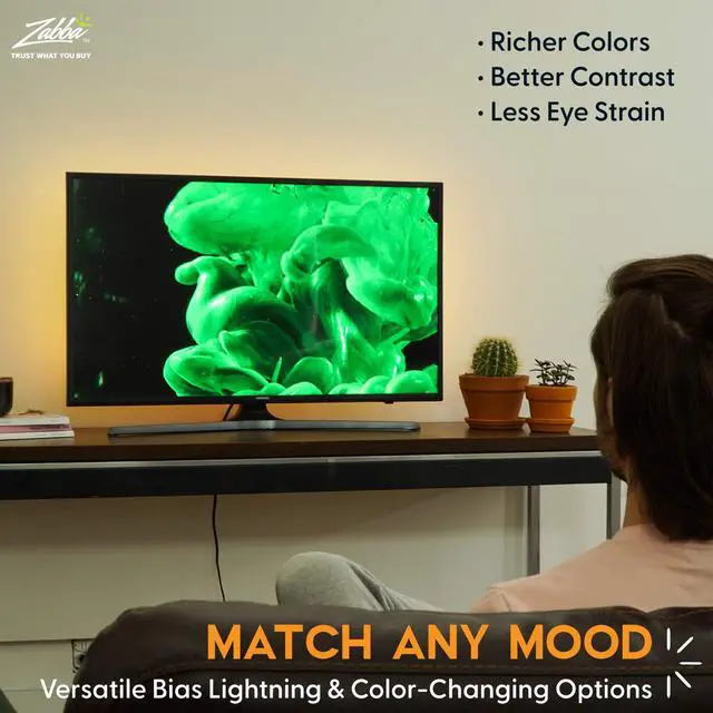 Alt view image 7 of 7 - LED Lights for TV in Living Room or Bedroom, Luminoodle Backlight, USB Powered Strips w/Remote for 15 Ambient Color Bias Lighting Options & 10 Brightness Modes, Size (60"-80" TV)