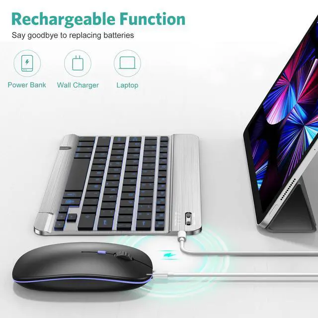 Alt view image 4 of 7 - Bluetooth Keyboard and Mouse Combo for iPad, 7-Color Backlit Rechargeable Wireless Keyboard & Mouse Compatible with iPad 9th/8th Gen, iPad Pro/Air/Mini and ipadOS 13 and Above (Space Grey)