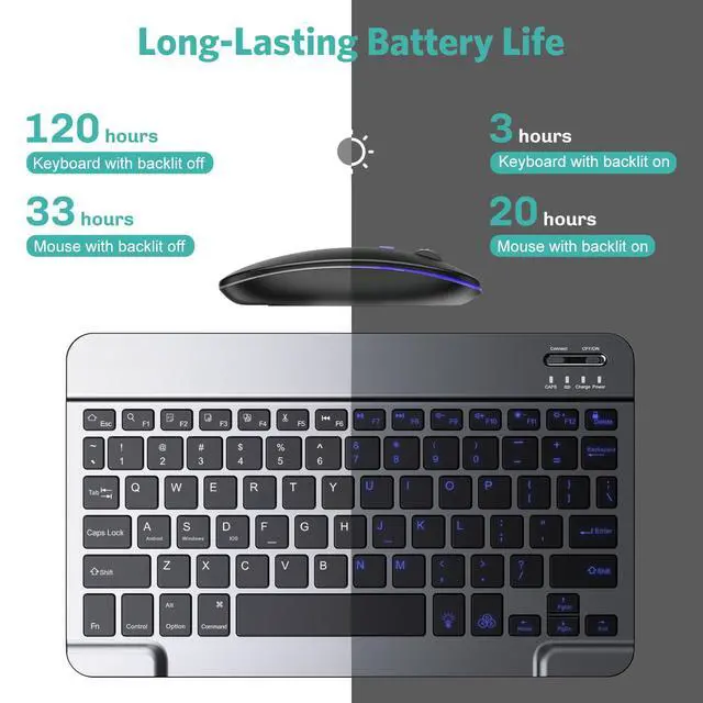 Alt view image 6 of 7 - Bluetooth Keyboard and Mouse Combo for iPad, 7-Color Backlit Rechargeable Wireless Keyboard & Mouse Compatible with iPad 9th/8th Gen, iPad Pro/Air/Mini and ipadOS 13 and Above (Space Grey)