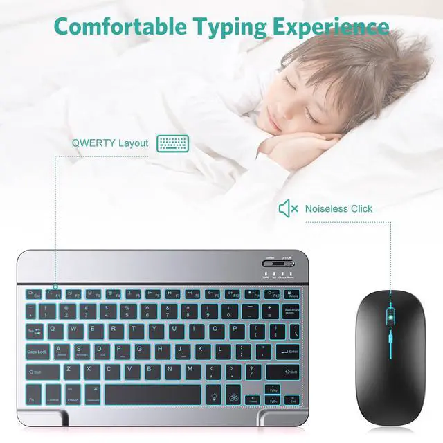 Alt view image 7 of 7 - Bluetooth Keyboard and Mouse Combo for iPad, 7-Color Backlit Rechargeable Wireless Keyboard & Mouse Compatible with iPad 9th/8th Gen, iPad Pro/Air/Mini and ipadOS 13 and Above (Space Grey)