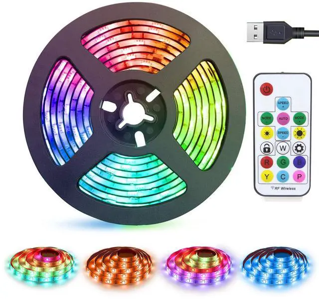 Main image of LED Strips Lights USB Powered Rainbow Chasing RGB LED Lights Strip LED TV Backlight Strip with 17-Key RF Remote Color Changing Strip Lights Waterproof IP65 LED Rope Lights LED Lights 2M 6.54FT