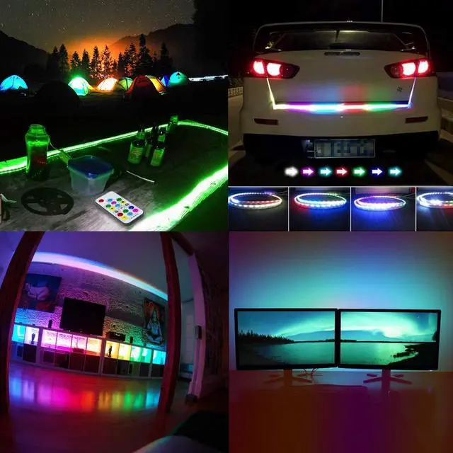 Alt view image 4 of 7 - LED Strips Lights USB Powered Rainbow Chasing RGB LED Lights Strip LED TV Backlight Strip with 17-Key RF Remote Color Changing Strip Lights Waterproof IP65 LED Rope Lights LED Lights 2M 6.54FT