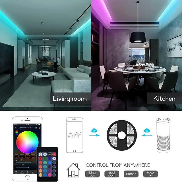 Alt view image 4 of 7 - WiFi Smart LED Controller, 24-Key Remote for RGB LED Strip Lights