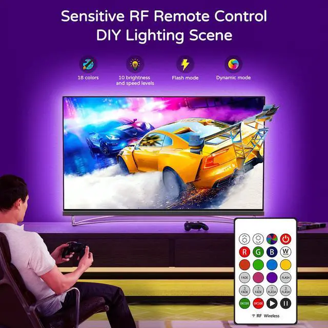 Alt view image 4 of 7 - TV Backlight 55 inch, 11.5Ft Led Strip Lights USB Powered with Remote -Curve Design Sync on/Off with TV, Changing LED Background Bias Lighting for Living Room Decor, Gaming Decor