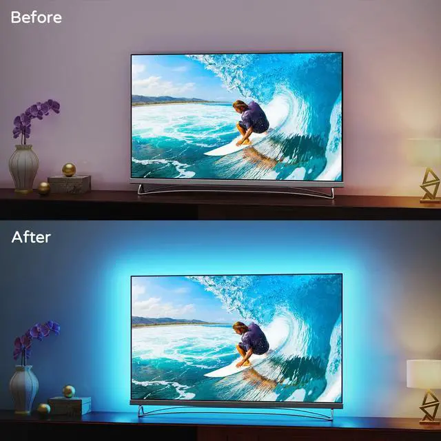 Alt view image 5 of 7 - TV Backlight 55 inch, 11.5Ft Led Strip Lights USB Powered with Remote -Curve Design Sync on/Off with TV, Changing LED Background Bias Lighting for Living Room Decor, Gaming Decor