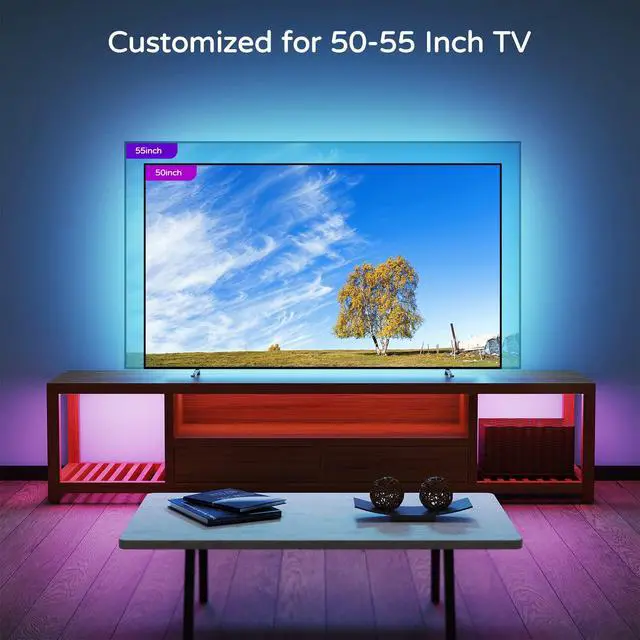 Alt view image 6 of 7 - TV Backlight 55 inch, 11.5Ft Led Strip Lights USB Powered with Remote -Curve Design Sync on/Off with TV, Changing LED Background Bias Lighting for Living Room Decor, Gaming Decor