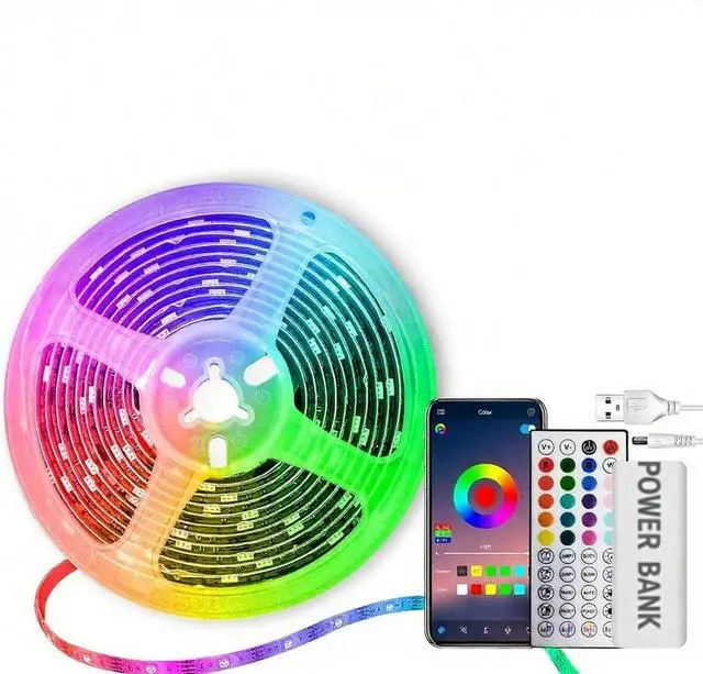 Main image of Battery Operated LED Strip Lights Rechargeable Light, Color Changing Music Sync App Remote Control RGB USB Lights for Bedroom, TV, Party & Room Decoration Kitchen