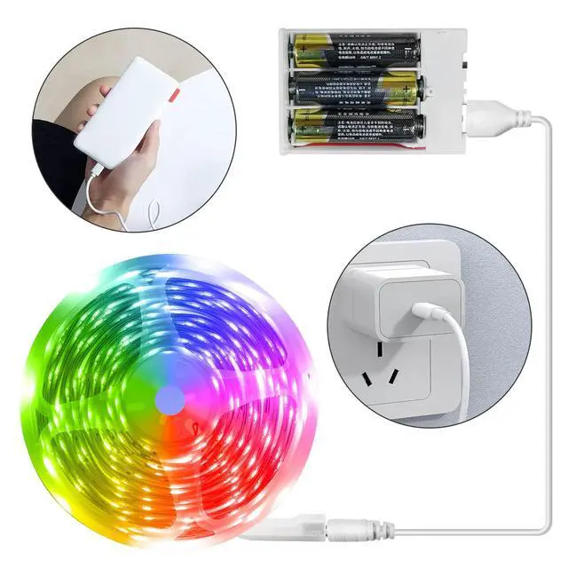 Alt view image 2 of 7 - Battery Operated LED Strip Lights Rechargeable Light, Color Changing Music Sync App Remote Control RGB USB Lights for Bedroom, TV, Party & Room Decoration Kitchen