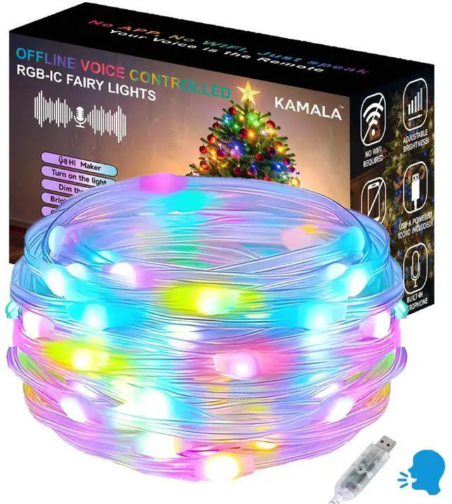 Main image of AI Smart Color Changing Fairy Lights, 32.8ft RGB+IC Offline Voice Control Light Twinkle No App/No WiFi Required,Dimmable Xmas Music Sync Lights for Kids Bedroom, Party, 7 Colors & 13 Lighting Modes