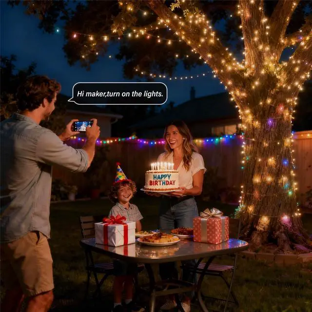 Alt view image 5 of 7 - AI Smart Color Changing Fairy Lights, 32.8ft RGB+IC Offline Voice Control Light Twinkle No App/No WiFi Required,Dimmable Xmas Music Sync Lights for Kids Bedroom, Party, 7 Colors & 13 Lighting Modes