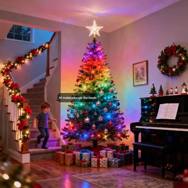 Alt view image 7 of 7 - AI Smart Color Changing Fairy Lights, 32.8ft RGB+IC Offline Voice Control Light Twinkle No App/No WiFi Required,Dimmable Xmas Music Sync Lights for Kids Bedroom, Party, 7 Colors & 13 Lighting Modes