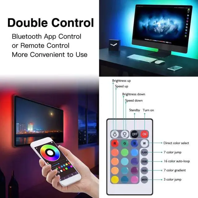 Alt view image 4 of 7 - Battery Powered Led Strip Lights, 1x6.56Ft (2m,One Sets of Strip Light with 3 AA Battery Box/USB RGB LED Lights, Remote and APP Control