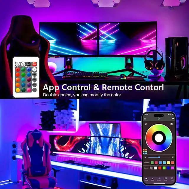 Alt view image 6 of 7 - Battery Powered Led Strip Lights, 1x6.56Ft (2m,One Sets of Strip Light with 3 AA Battery Box/USB RGB LED Lights, Remote and APP Control