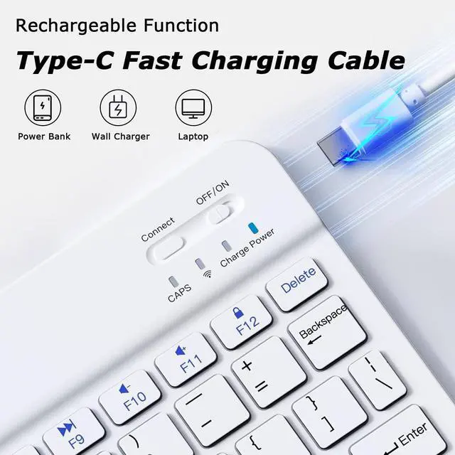 Alt view image 3 of 7 - Bluetooth Keyboard for iPad, Rechargeable Portable 10 inch Wireless Keyboard for iPhone, iPad mini, Samsung Tablets Keyboards Ultra-Slim, Travel Office Computer Accessories