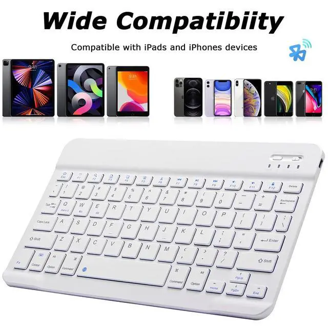 Alt view image 2 of 7 - Bluetooth Keyboard for iPad, Rechargeable Portable 10 inch Wireless Keyboard for iPhone, iPad mini, Samsung Tablets Keyboards Ultra-Slim, Travel Office Computer Accessories