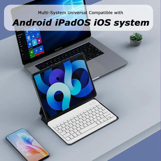 Alt view image 4 of 7 - Bluetooth Keyboard for iPad, Rechargeable Portable 10 inch Wireless Keyboard for iPhone, iPad mini, Samsung Tablets Keyboards Ultra-Slim, Travel Office Computer Accessories