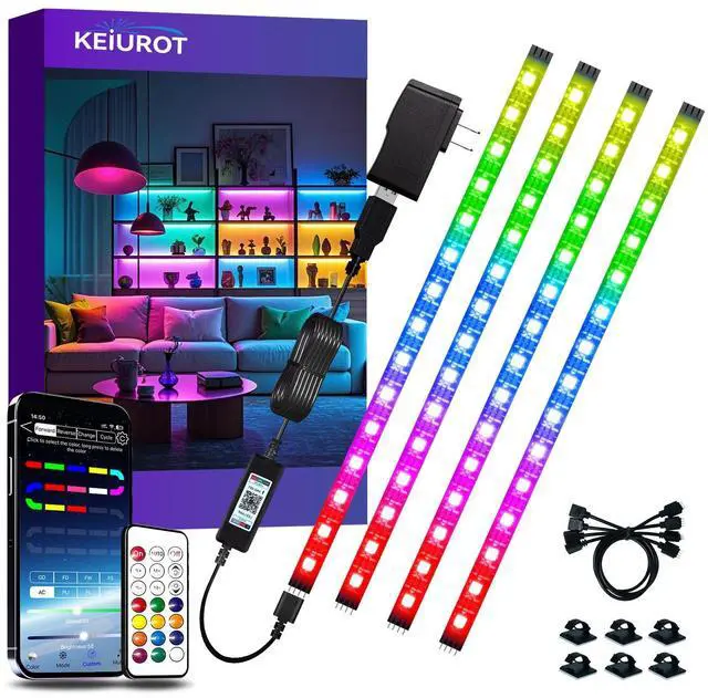 Main image of 4 Pre-Cut RGB LED Strip Lights with App Remote Control, 5V USB