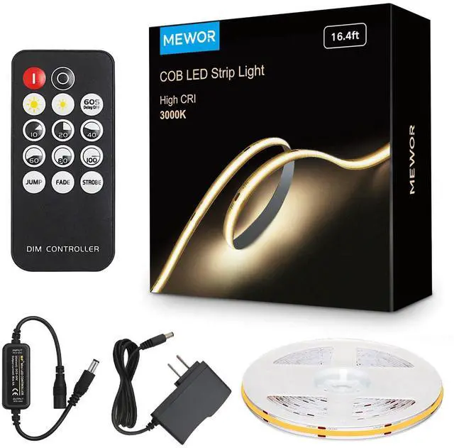 Main image of COB LED Strip Light with Remote, 16.4ft, 3000K Dimmable, Warm White LED Lights for Mirror, Under Bed, Stair, Cabinet, TV Backlight, Cuttable LED Light Strip