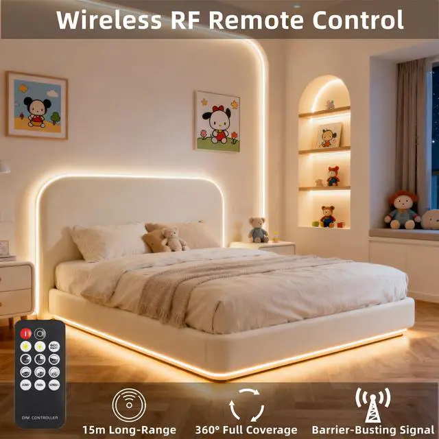 Alt view image 3 of 6 - COB LED Strip Light with Remote, 16.4ft, 3000K Dimmable, Warm White LED Lights for Mirror, Under Bed, Stair, Cabinet, TV Backlight, Cuttable LED Light Strip