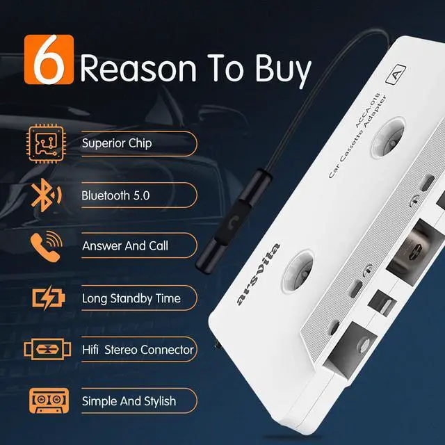 Alt view image 2 of 7 - Car Audio Bluetooth Cassette Receiver, Tape Player Bluetooth 5.0 Cassette to Aux Adapter