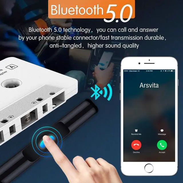 Alt view image 3 of 7 - Car Audio Bluetooth Cassette Receiver, Tape Player Bluetooth 5.0 Cassette to Aux Adapter