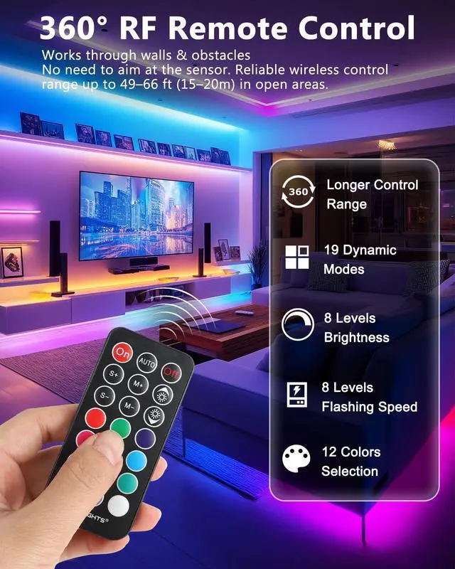 Alt view image 3 of 7 - LED Strip Lights, Small LED Light Strips Dimmable, RGB 5050 Color Changing LED Tape Light with Remote and UL-Listed Adapter for TV Backlight, Bedroom, Cabinet Shelf Display