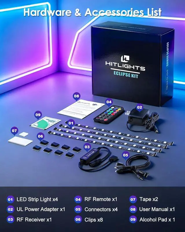 Alt view image 4 of 7 - LED Strip Lights, Small LED Light Strips Dimmable, RGB 5050 Color Changing LED Tape Light with Remote and UL-Listed Adapter for TV Backlight, Bedroom, Cabinet Shelf Display