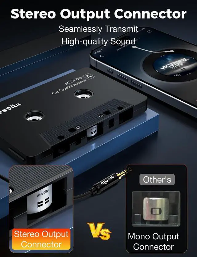 Alt view image 4 of 7 - Car Audio Cassette to Aux Adapter, 5.1 Bluetooth Receiver Kit for Cassette to Aux, Bluetooth Receiver Compatible with 3.5 MM Auxillary Cable Tape, Black, Type BCAK04