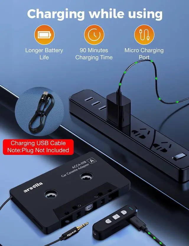 Alt view image 7 of 7 - Car Audio Cassette to Aux Adapter, 5.1 Bluetooth Receiver Kit for Cassette to Aux, Bluetooth Receiver Compatible with 3.5 MM Auxillary Cable Tape, Black, Type BCAK04